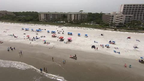 Low Hover Flight Over Atlantic Ocean Towards Beach -  Hilton Head, South Caro Video stock 134278760