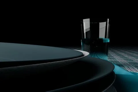 Low key 3d render of table setting with flatware and gingham napkin Stock Illustration