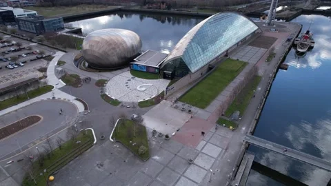 Low level aerial footage over the River Clyde near to Glasgow city centre. Stock Footage