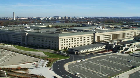 Low level approach from the west to orbit the Pentagon. Shot in 2011. Stock Footage 59212494