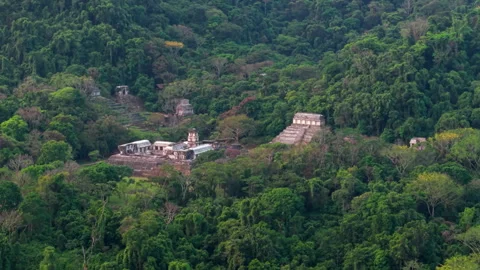 Low-Level Backwards Aerial Shot of the Mayan Ruins at Palenque, Mexico 動画素材 311104601