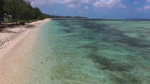 Low level flight along empty tropical beach - aerial footage Stock Footage 241355191