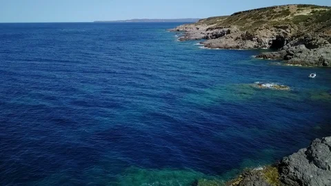 Low Level Flight Over Mediterranean Sea With West Coast, Sardinia / Italy Stock Footage 88034392