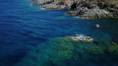 Low Level Flight Over Mediterranean Sea With West Coast, Sardinia - Boat Sea Stock Footage 88034729