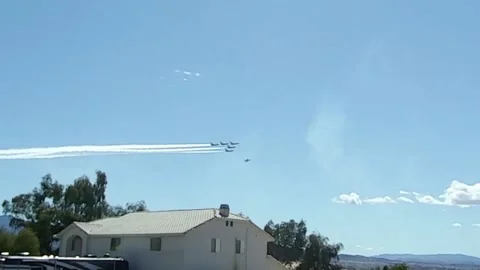 Low level FLY OVER BY AIR FORCE THUNDERBIRDS HENDERSON &amp; LAS VEGAS, NEVADA Video stock 153570738