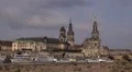 Low Level Ground View Elbe River Beach Dresden Skyline Spectacular Architecture HD Footage