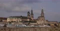 Low Level Ground View Elbe River Beach Dresden Skyline Spectacular Architecture 4k or 4k+ Resolution