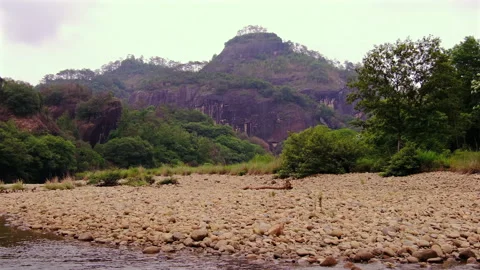 Low level Nine Bends River mountains view, Mount Wuyi, Wuyishan, China Video stock 277737921