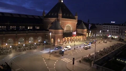 Low level train approaching Copenhagen central rail terminal. Denmark. Video stock 98867610