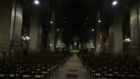 Low light interior of an old catholic church Stock Footage 197062080