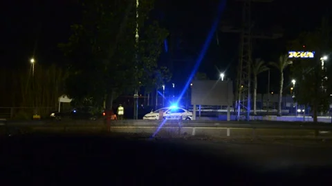 Low light soft focus. views from the car to the police checkpoint quarantine cor Stock Footage 140819411