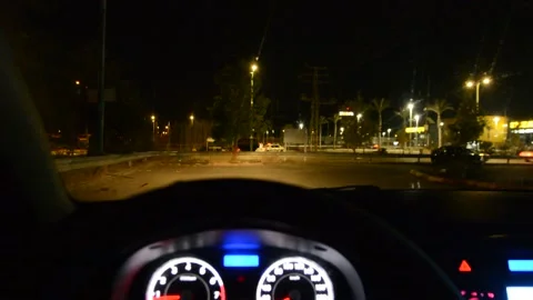Low light soft focus. views from the car to the police checkpoint quarantine cor Stock Footage 140819486