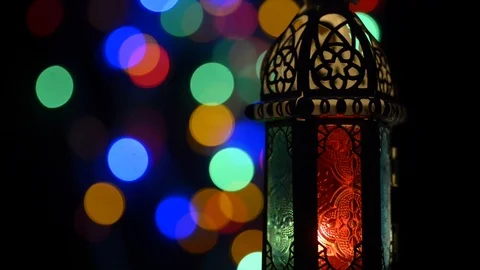 Low light studio set up shot of lighted lantern Stock Footage 107592550