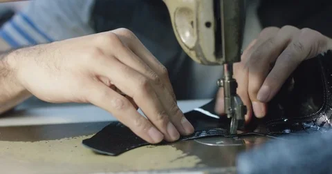 Low motion close up shot of shoe making by hand. Stock Footage 71928175