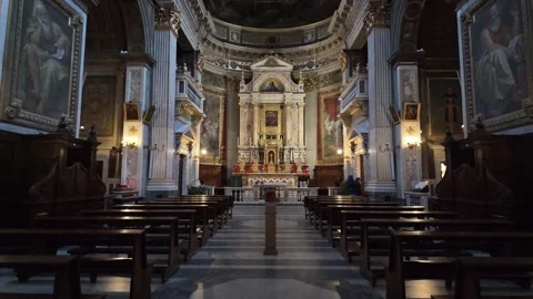 Low Motion Tracking Shot Of Elegant Baroque Nave In Santa Lucia Rome Stock Footage 329713240