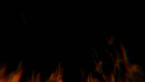 Low Orange Fire Flames Line Burning Along Bottom on Black Background Video stock 347788669