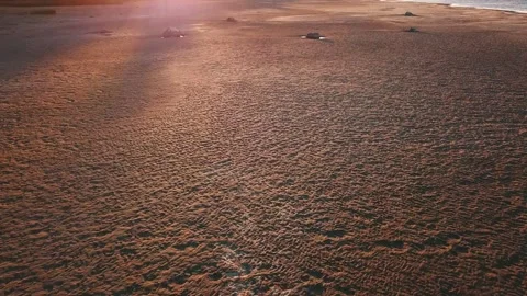 A low-pass above sandy beach on sunset Stock Footage 146701153