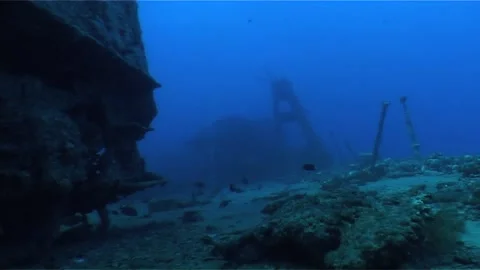 Low Pass Along the Deck of Thistlegorm Wreck Stock Footage 284999377