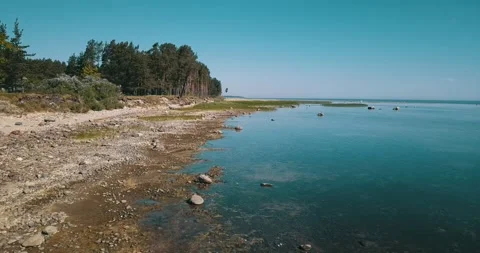 A low-pass with a drone camera along the coastline Stock Footage 146701683