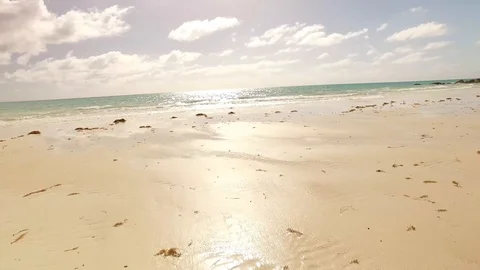 Low Perspective Along Barbary Beach Rocks and Bay, Freeport Stock Footage 100510121