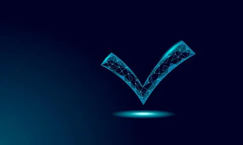 Low poly 3D check icon silhouette. Approved test correct right element concept Illustrazione stock