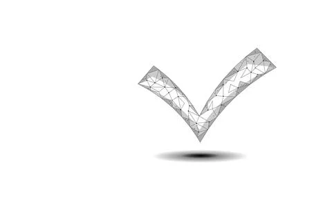 Low poly 3D check icon silhouette. Approved test correct right element concept Illustrazione stock