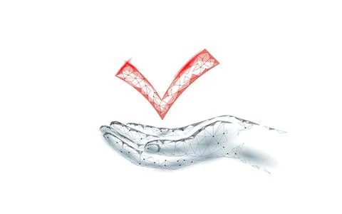 Low poly 3D check icon silhouette. Approved test correct right element concept Illustrazione stock