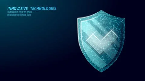 Low poly 3D check icon silhouette. Approved test correct right element concept Illustrazione stock