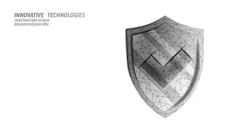 Low poly 3D check icon silhouette. Approved test correct right element concept Illustrazione stock