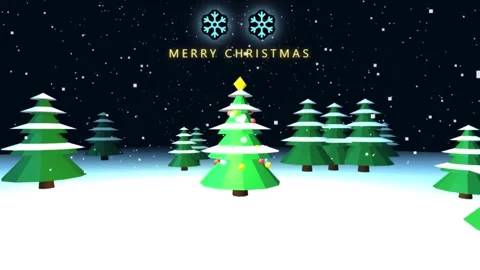 Low poly 3D Christmas landscape with glowing Merry Christmas text and falli.. Stock Footage 342156064