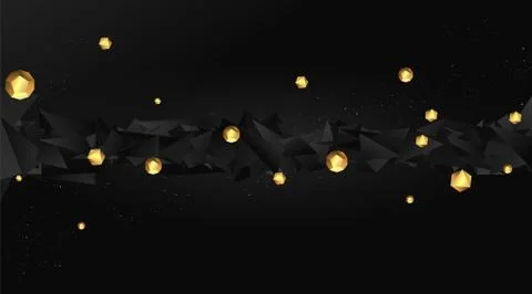 Low poly 3d elegant triangles  background with golden metal spheres, trendy l Stock Illustration