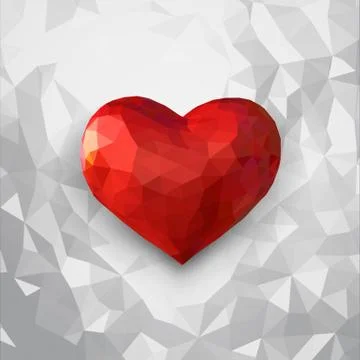 Low poly 3D heart symbol on white background Illustrazione stock