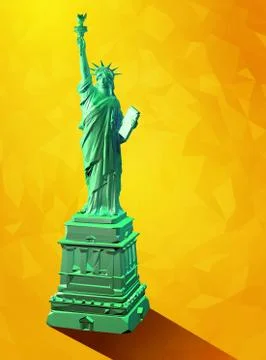 Low poly 3D liberty statue illustration on yellow background Illustrazione stock