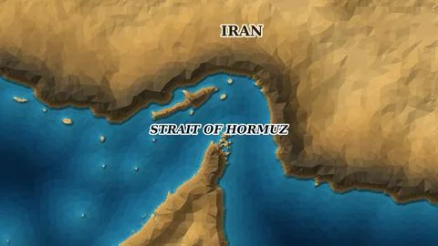 Low poly 3D map of the Strait of Hormuz and Iran Stockillustratie