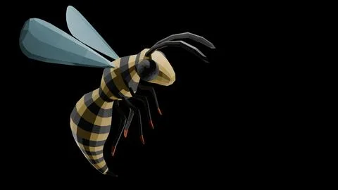 Low poly 3D model of a yellow and black bumblebee, stylized geometric insec.. Stock Illustration