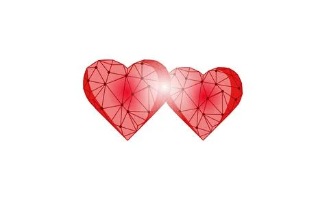 Low poly 3D red hearts. Romantic love date relationship couple silhouette Stock-Illustration