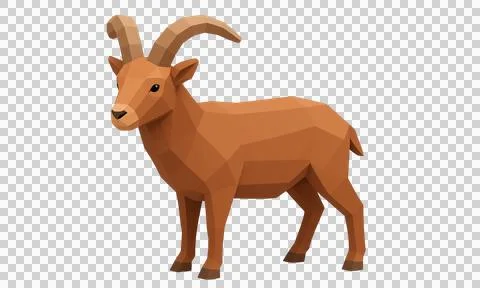 Low poly 3d render of an alpine ibex standing on transparent background fac.. Stock Illustration