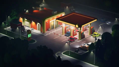 Low poly 3D render gas station. Stock Footage 218403137