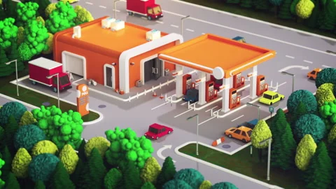 Low poly 3D render gas station. Stock Footage 218403138