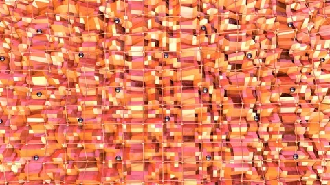 Low poly 3D surface with flying grid or mesh and black spheres as crystal mesh Stock Footage