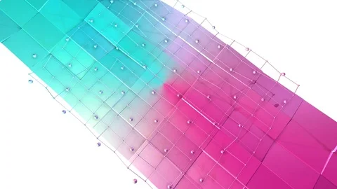 Low poly 3D surface with flying grid or mesh and moving spheres as fashion Stock Footage
