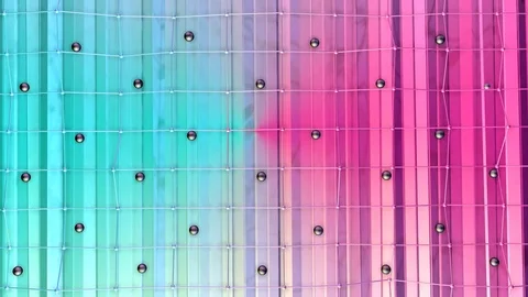 Low poly 3D surface with flying grid or mesh and black spheres as simple Stock Footage
