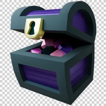 Low-poly 3D treasure chest is sitting in three-quarter, gems and gold lock, Stock Illustration