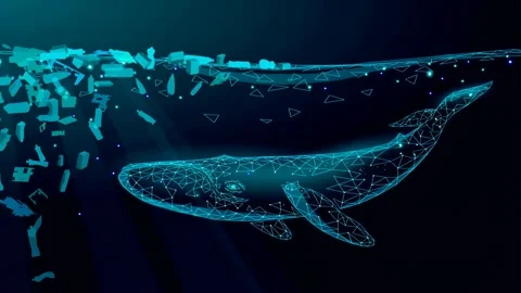 Low poly 3D whale plastic ocean pollution swimming undersea Stock Footage 299599894