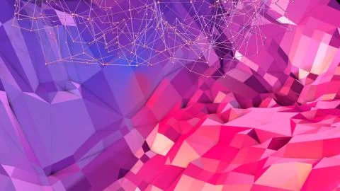 Low poly abstract background with modern gradient colors. Red blue 3d surface 库存插图