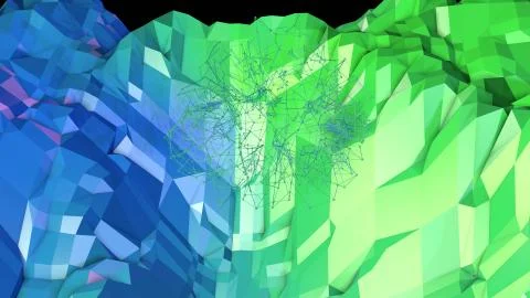 Low poly abstract background with modern gradient colors. Blue green 3d surface 스톡 일러스트