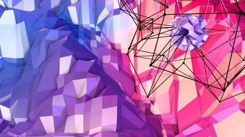 Low poly abstract background with modern gradient colors. Red blue 3d surface 스톡 일러스트