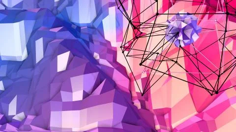 Low poly abstract background with modern gradient colors. Red blue 3d surface Stock Illustration