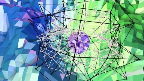 Low poly abstract background with modern gradient colors. Blue green 3d surface Illustrazione stock