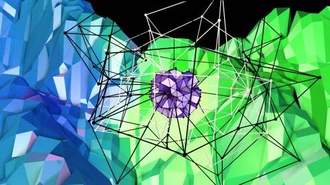 Low poly abstract background with modern gradient colors. Blue green 3d surface Stock Illustration